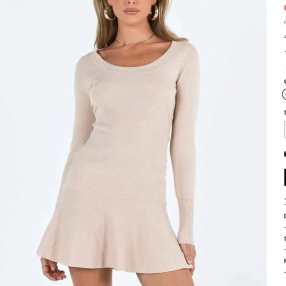 Princess Polly Rafter Long Sleeve Knit Mini Dress Beige NWT Size Medium/Large - Picture 3 of 10